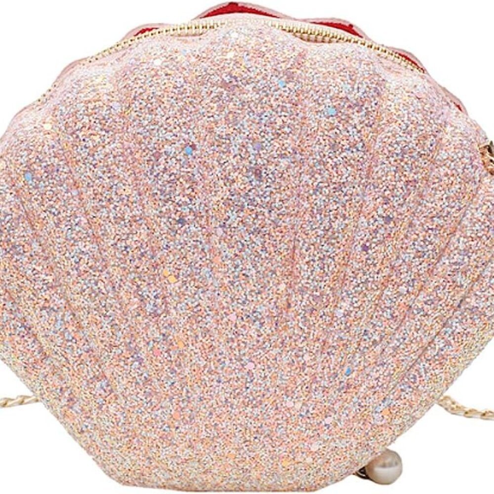 Seashell Shape Purse Sequins Leather Crossbody Shoulder Bag Mini Chain Purse